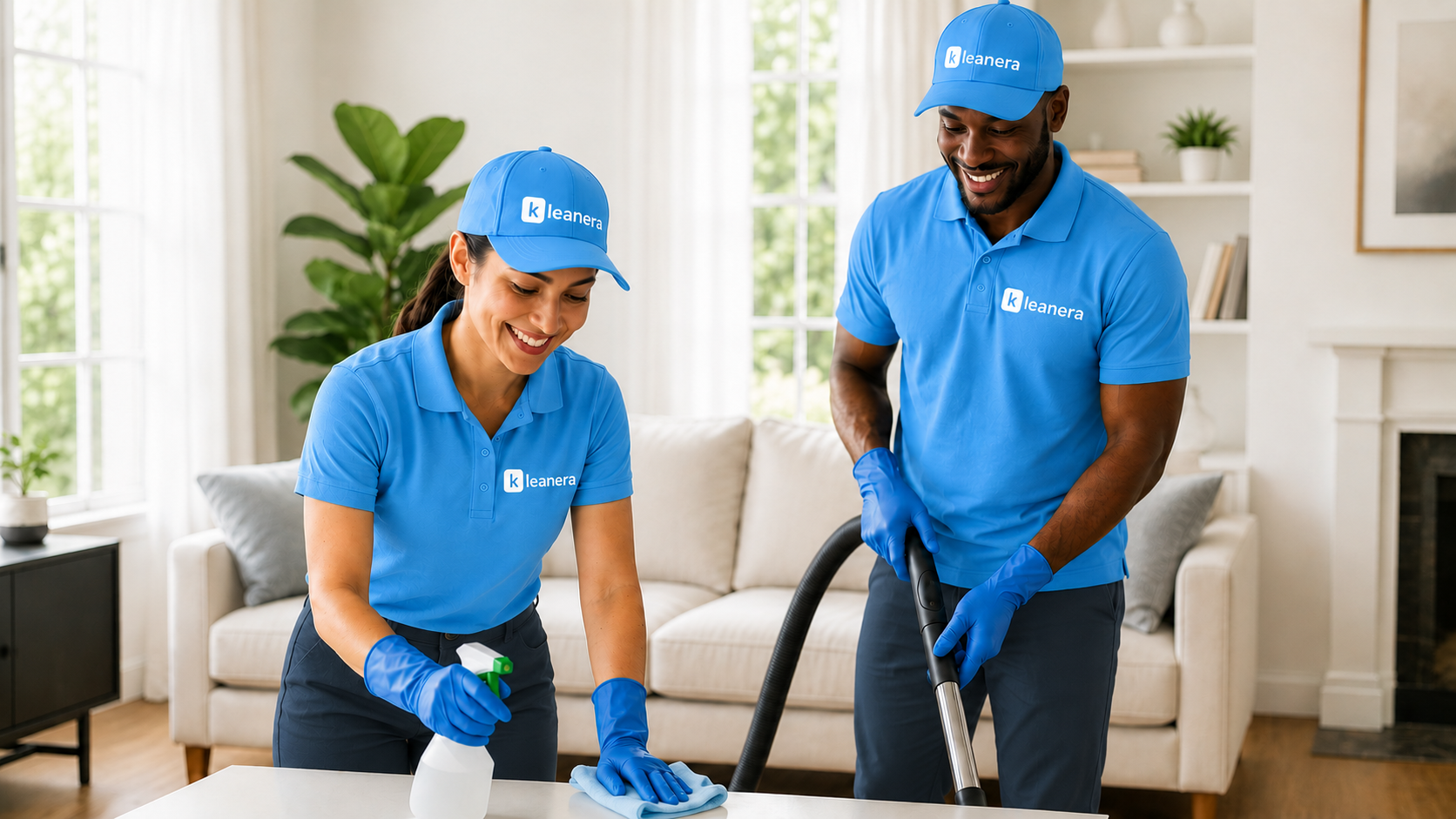 Kleanera professional cleaning team with branded uniforms